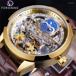 Wristwatches Forsining Mens Automatic Mechanical Watch Luxury Military Skeleton Waterproof Watches Genuine Leather Male Clock