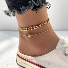 Anklets TOBILO Multi Layered Link Chain Ball Bracelets For Women Gold Color On Foot Barefoot Sandals Jewelry