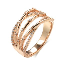 Band Rings Kinel New Unique Creative 585 Rose Gold Women Rings Micro-wax Inlay Natural Zircon Rings Geometry Modern Party Fashion Jewellery G230213