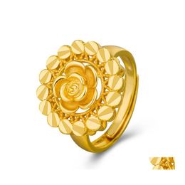 Band Rings Gold Flower For Women Hand Jewellery Female Wedding Promise Vintage Golden Engagement Ring Ladies Gifts Drop Delivery Dhiuh