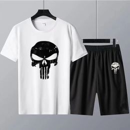 Men's Tracksuits Summer Men TShirt Sets 100 Cotton 2 Piece Set Skull Skeleton Print Tracksuit Women T Shirt and Shorts Suit 230213