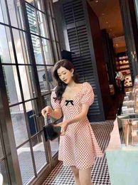 Casual Dresses Designer High-end Spring and Summer 22 polka dots printed bow decorative bubble short sleeve dress 88IZ