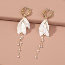 Dangle Earrings C-shaped Hook Seven Color Pearl White Petals Ear Stud Bohemian Tassel Elegant Fairy Long Eardrop Jewelry Charm Women