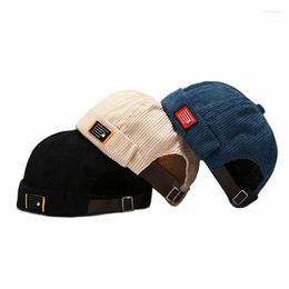 Berets Autumn Winter Retro Men Women Adjustable Hat Brim Corduroy Brimless Hats Rolled Cuff Docker Caps Bonnets For Beanies