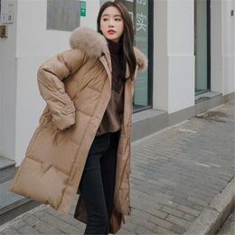 Women's Down & Parkas Winter Woman Coat Hood Cotton Long Thick Fur Collar Warm Jacket Wind ProoF Padded Female OutWear CloThingWomen's