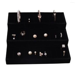 Jewellery Pouches Three Layers Velvet Ring Cuff Links Jewellery Display Stand Tray Organiser Show Case