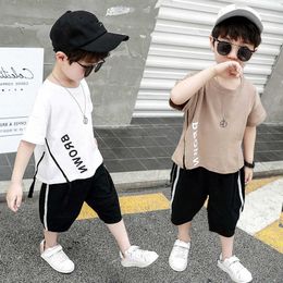 Sets Pure Cotton Kids Clothing Summer Set Years leisure Children whitekhaki Suit New Boy Baby Girl TShirt shorts Piece Outfit