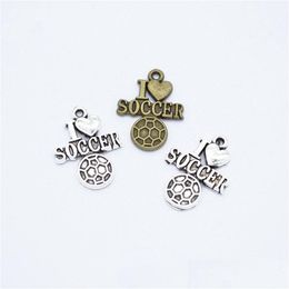 Charms Bk 300 Pcs Lot 22X16Mm I Love Soccer Football Pendant Good For Diy Craft Jewelry Making Drop Delivery 202 Dhfog