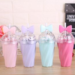 Mugs Pink Girl Sippy Cup Bow Strap Diamond Cover Twist Candy Rose Red Purple Sky Blue High Value Sip Water Bottle