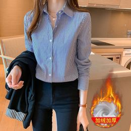 Women's Blouses & Shirts Women Shirt Blouse 2023 Autumn Blue Striped And Winter Long-Sleeved Blusas MujerWomen's