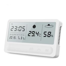 Temperature Instruments Touch Weather Station Digital LCD Display Touch Button Indoor Temperature Humidity Monitor Hygrometer Weather Forecast Clock SN4310
