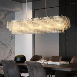 Chandeliers Rectangle Crystal Chandelier For Dining Room Led Home Decor Lighting Modern Chrome/Gold Hanging Lamp Creative Kitchen Lustre