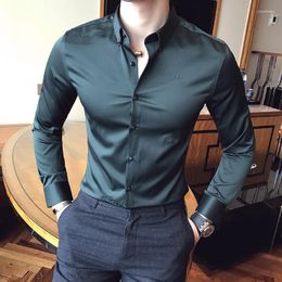 Men's Casual Shirts 2023 Spring Letter Embroidery Shirt Men Clothing Fashion Business Formal Wear Chemise Homme Slim Dress Social