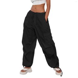 Women's Pants Y2K Women Drawstring Baggy Loose Side Big Pockets Solid Colour Casual Summer Spring Long Sports Trousers