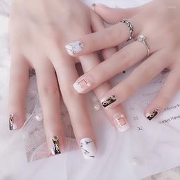 False Nails 24Pcs Black White Chic Fake Matte Square Artificial Art Tips Pearl Rivet Accessories For