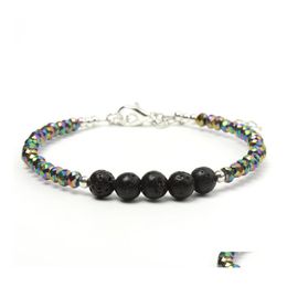 Beaded Strands Crystal Beads Bracelet For Men Women Braided Bracelets Handmade Adjustable Jewellery Black Lava Stone Drop Delivery Dhe4E