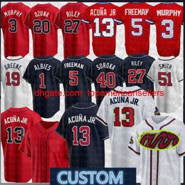 Custom Baseball Jerseys Dansby Swanson Jersey 13 Ronald Acuna Jr. Matt Olson Ozzie Albies Austin Riley Dale Murphy Hank