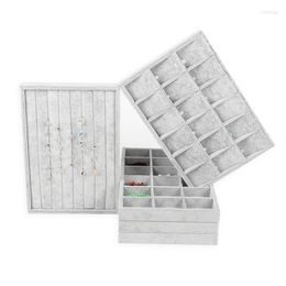 Jewellery Pouches TONVIC 35.3 24.3cm Multifunctional Grey Velvet Organiser Tray Box For Necklace Ring Earring Bracelet Display Show