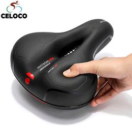 Bike Saddles Hollow Breathable Bicycle Saddle Men Women Road Bike Saddle Shock Absorbing Comfortable Big Butt Bike Seat Safety Warning J230213