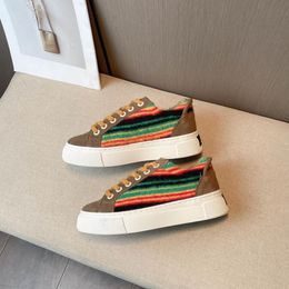 2023 spring and summer leisure board shoes new rainbow stripes fluff color matching fashion leather flat couple