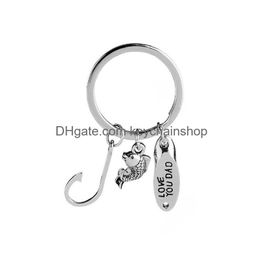 Key Rings Fishing Keychain Fathers Day Gift Hand Stamped Fish Hook Charms Chain Personalised Best Catch Keyring Gifts For Dad 131 W2 Dhzcj