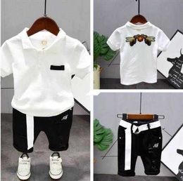 Sets Children's suits Boys Clothes Cute Embroidery Shortsleeved shirt Shorts Twopiece Kids Clothing Y