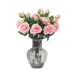 Decorative Flowers Artificial Silk Rose High Quality Fake Long Branch Wedding Home Decoration Wall Backdrop Accessories