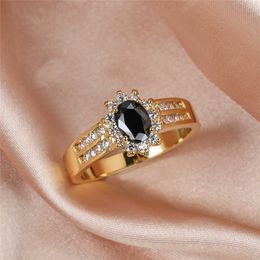 Band Rings Punk Female Black Oval Crystal Jewellery Charm Gold Colour Wedding Rings For Women Boho Bride Flower Engagement Valentines Day Gift G230213