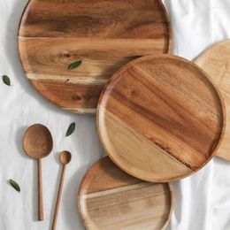 Plates Round Rubber Wooden Tray Bread Cake Dessert Plate Tableware Set Serving Pan Sushi Dish