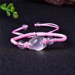 Charm Bracelets Open Light Natural Powder Crystal Bracelet Female Peach Blossom Famous Wind Hand-woven Hand String Sprout Gift