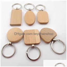 Key Rings Natural Wooden Ring A Variety Of Shapes Round Square Heart Chain Ctrative Anti Lost Wood Keychain 320 N2 Drop Delivery Jewe Dhhek