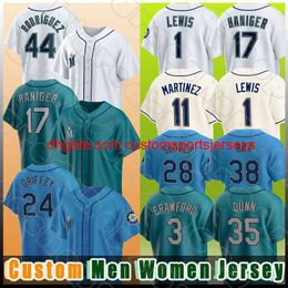 stitch 17 Mitch Haniger 24 Ken Griffey Jr Baseball Jerseys Alberto Rodriguez Edgar Martinez Eugenio Suarez Kyle Lewis Andres Munoz Abraham Toro J.P. C