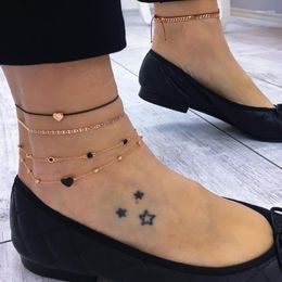 Anklets Personality Multi-layer Heart-shaped Anklet Fashion Simple Woven Foot Charm Women Jewelry Gifts Dance Accessories Lovers