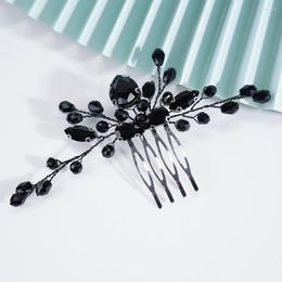 Headpieces Handmade Bride Wedding Black Crystal Hair Comb Silver Rhinestone Bridal Pieces Accessories For Women