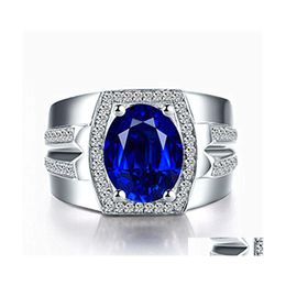 Cluster Rings Blue Sapphire Adjustable Sier Mens High Jewelry Trend Diamond Ring Drop Delivery Dhblw