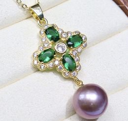 Chains Freshwater Pearl Pendant Women's 11-12mm Round Micro-blemish Leather Light Good Fashion Necklace