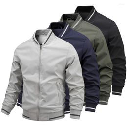 Men's Jackets Trendy Men Jacket Pockets Bomber Zipper Dressing Fine Stitching Ribbed Cuff