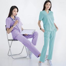 Women's Two Piece Pants Personal Clinic Women Working Uniform Female Nursing Summer Workwear Dental Solid Colour Work Sets