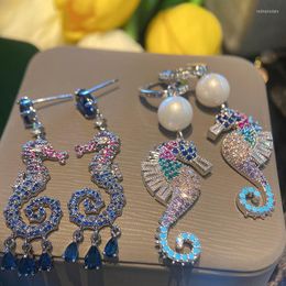 Stift Ohrringe Silbernadel Unterwasser Welt Tiere weibliche Farbe Seahorse Perle