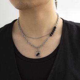 Pendant Necklaces Punk Hip-hop Black Rhinestone Bead Necklace Man Stainless Steel Jewelry 2023 Trend Choker Neck Chain Mens Jewellery