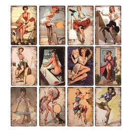 Hot Pin Up Girls art painting Tin Signs Retro Poster Metal Plaque Sexy Woman Art Wall Decorative Plate Vintage Home personalized Decor sign Size 30X20 w02