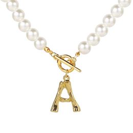 Pendant Necklaces Simulated Pearl Necklace For Women Statement Jewellery Name Gold Colour Bamboo English Initial Letter Pendants Toggle Chian