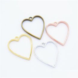 Charms 120Pcs Alloy Heart Open Back Bezel Pendants Rack Plating Hollow Frame For Diy Resin Pressed Jewellery 7 Colours Drop Del Dhvv0