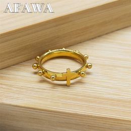 Band Rings Christ Jesus Cross Ring Stainless Steel Gold Colour Christian Lord Prayer Rings Jewellery anillo acero inoxidable mujer R317S02 G230213