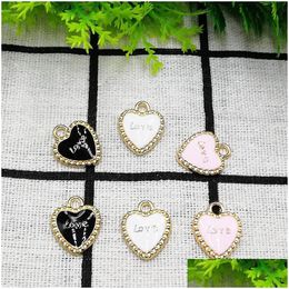 Charms 120Pcs/Lot Small Love Heart Pendant Gold Plated And Colorf Enamel Fun 13X16Mm Good For Craft Drop Delivery 202 Dhgtj