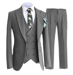 Men's Suits SOLOVEDRESS Men's Suit Grey Slim Double-breasted Lapel Business Meeting Wedding Groom Customization (blazer Vest Pants)