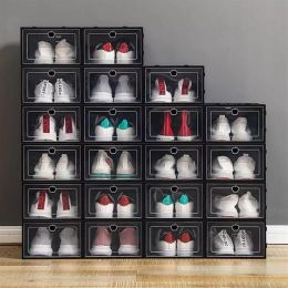 Thicken Plastic Shoe Boxes Clear Dustproof Shoe Storage Box Transparent Flip Candy Color Stackable Shoes Organizer Boxes new