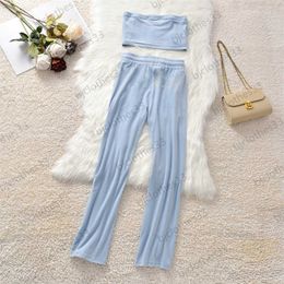 Juicy Two Piece Pants Luxury Hot Drill Decoration Trend Tracksuits Sleeveless Wrap Design Match Loose Slimming Trousers 5 Colours Women Clothing Fashion