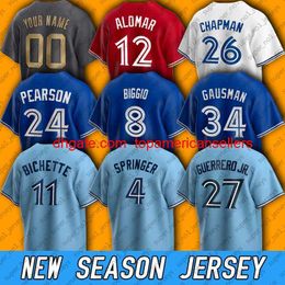 Custom Baseball Jerseys 11 Bo Bichette Jersey Vladimir Guerrero Jr Alek Manoah Matt Chapman George Springer Kevi