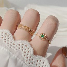 Band Rings Korean Heart Pattern Lace Ring for Women Crystal Green Gem Bling Zircon Femme Ring Wedding Bridal Jewelry Pendant Accessories G230213